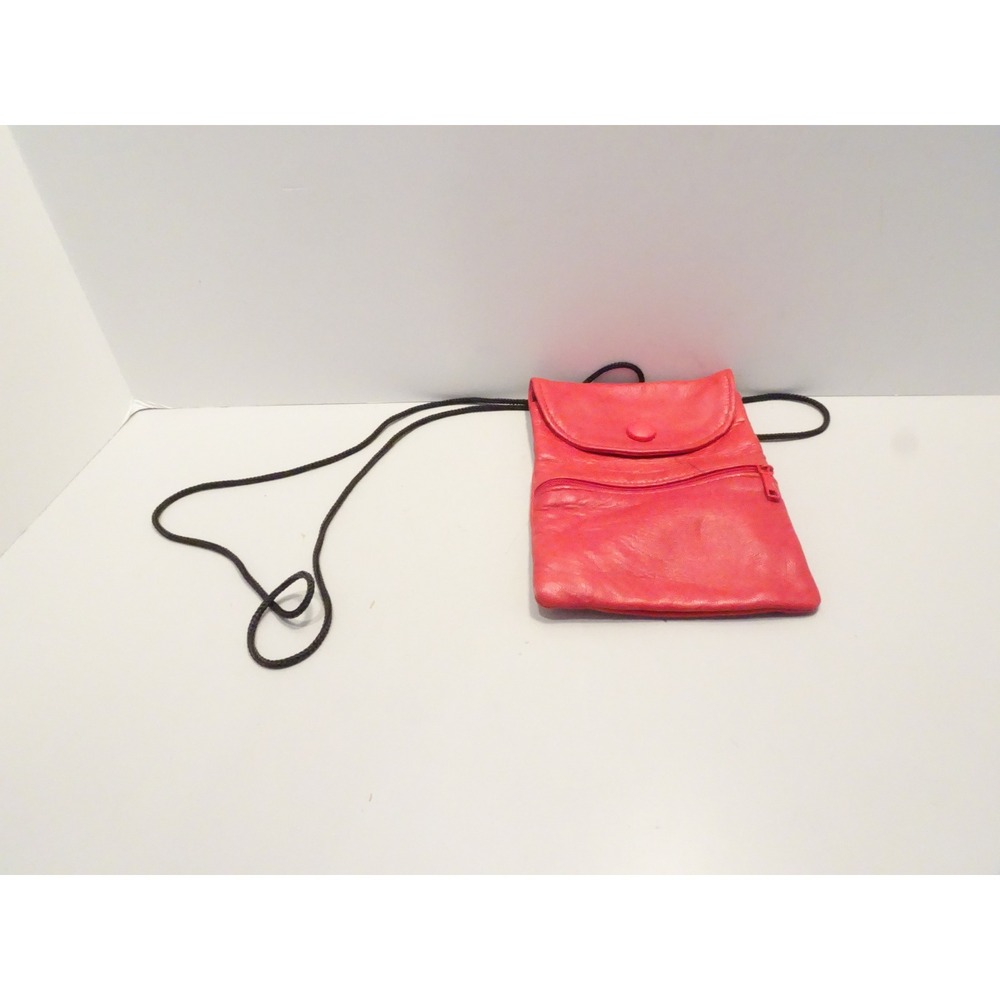 Vera Pelle Italy Red Leather Crossbody Pouch Small Travel Neck Wallet Zippered